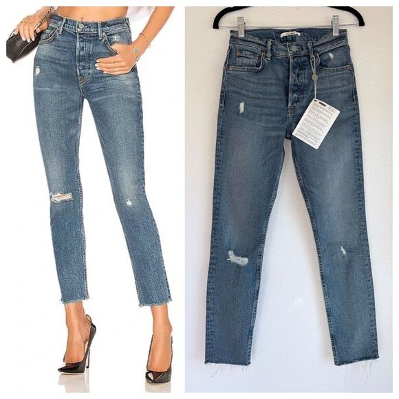 NEW GRLFRND The Karolina High Waist Skinny Jeans in Sixpence Distressed Wash 25